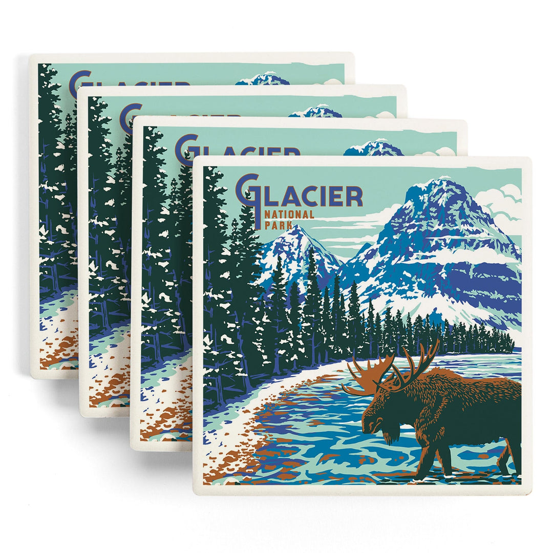 Glacier National Park, Montana, Explorer Series, Moose, Coasters Coasters Lantern Press 