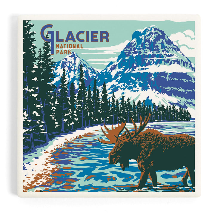 Glacier National Park, Montana, Explorer Series, Moose, Coasters Coasters Lantern Press Coaster 