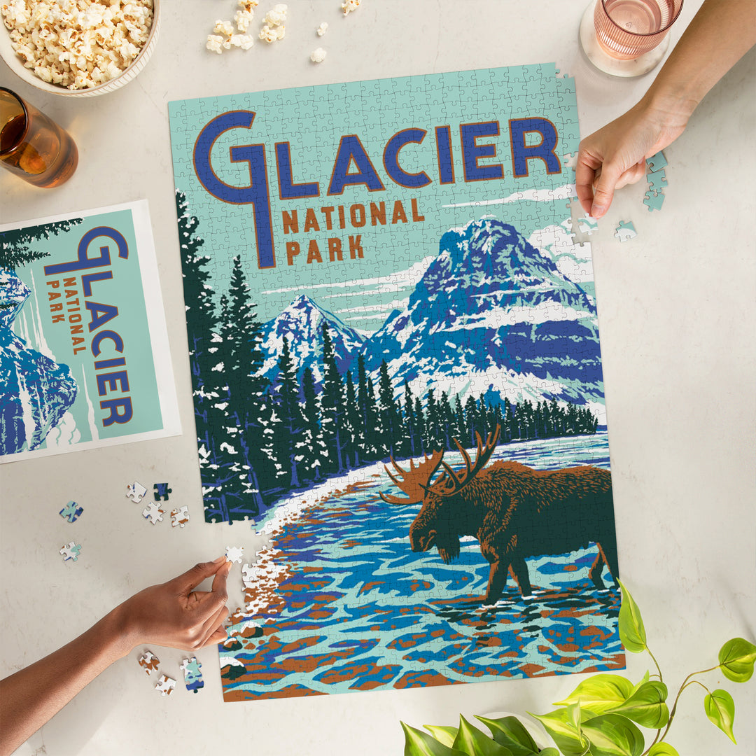 Glacier National Park, Montana, Explorer Series, Moose, Jigsaw Puzzle Puzzle Lantern Press 