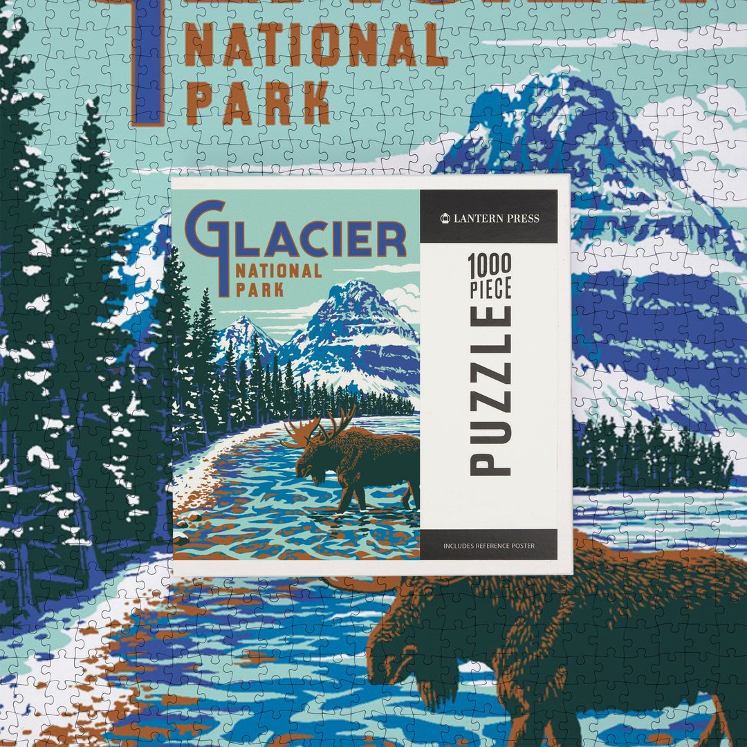 Glacier National Park, Montana, Explorer Series, Moose, Jigsaw Puzzle Puzzle Lantern Press 
