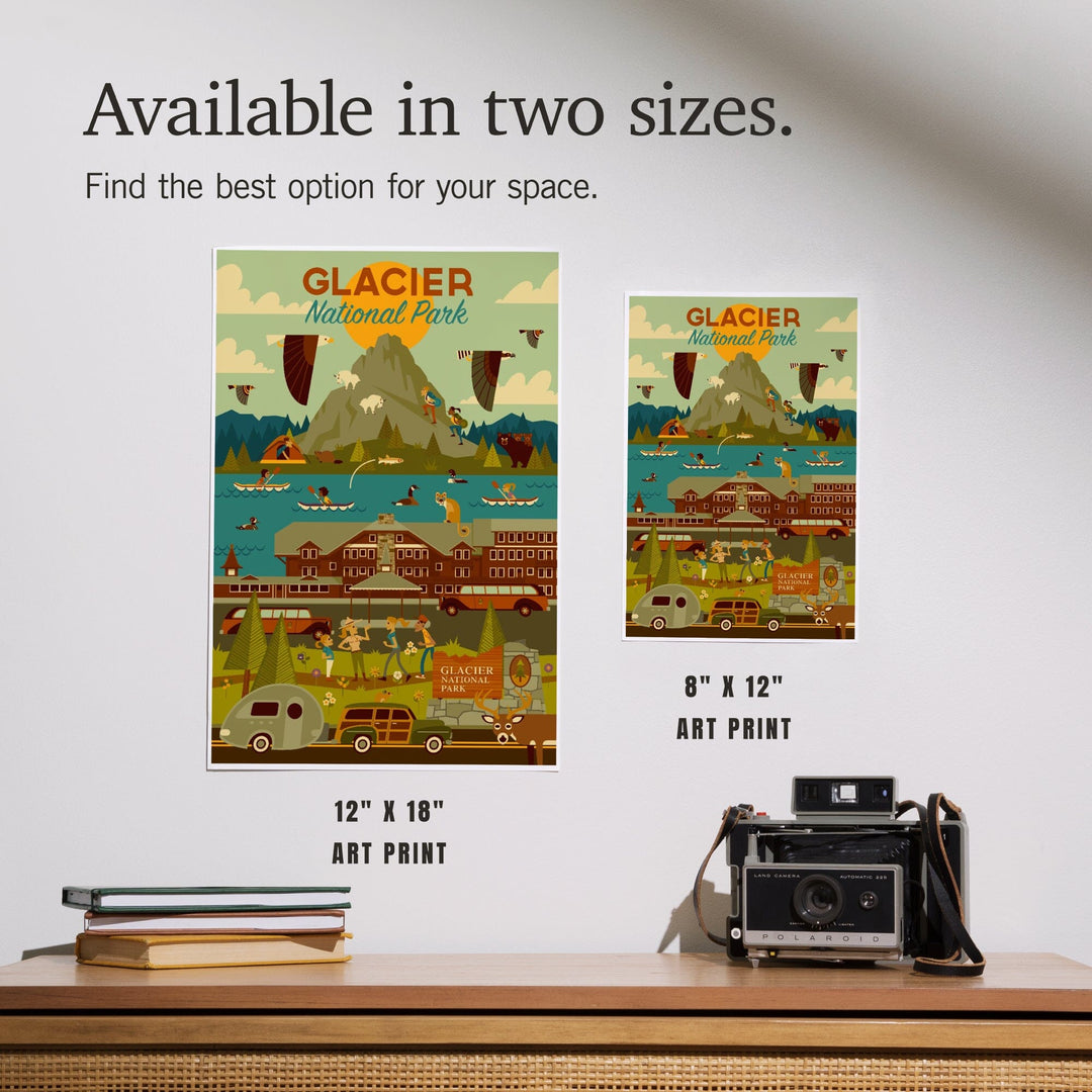 Glacier National Park, Montana, Geometric National Park Series, Art & Giclee Prints Art Lantern Press 