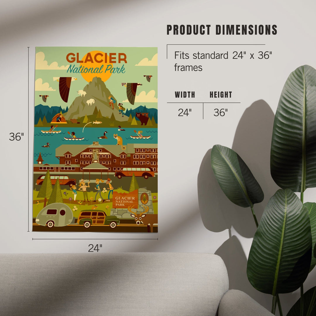Glacier National Park, Montana, Geometric National Park Series, Art & Giclee Prints Art Lantern Press 