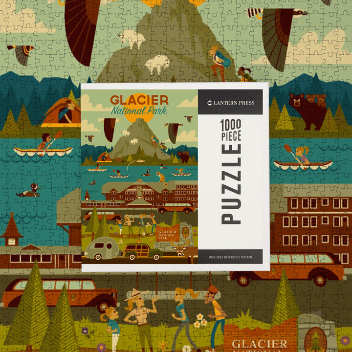 Glacier National Park, Montana, Geometric National Park Series, Jigsaw Puzzle Puzzle Lantern Press 