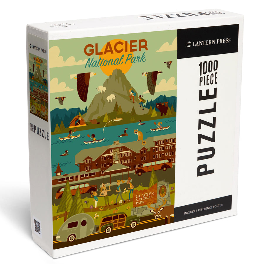 Glacier National Park, Montana, Geometric National Park Series, Jigsaw Puzzle Puzzle Lantern Press 