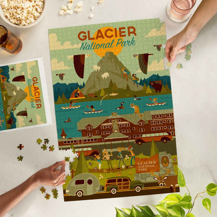 Glacier National Park, Montana, Geometric National Park Series, Jigsaw Puzzle Puzzle Lantern Press 