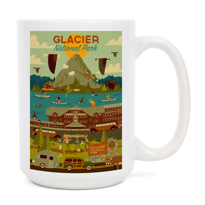 Glacier National Park, Montana, Geometric National Park Series, Lantern Press Artwork, Ceramic Mug Mugs Lantern Press 