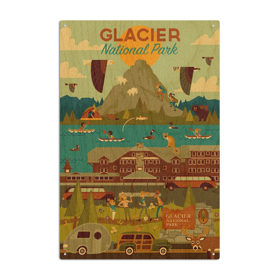 Glacier National Park, Montana, Geometric National Park Series, Lantern Press Artwork, Wood Signs and Postcards Wood Lantern Press 10 x 15 Wood Sign 