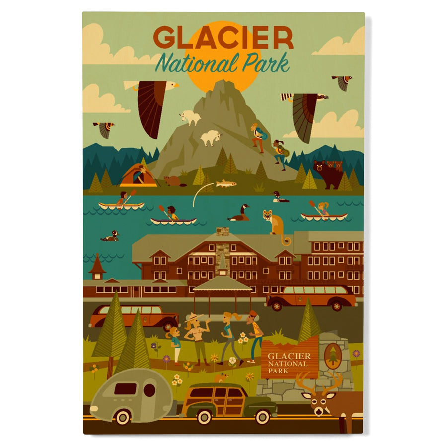 Glacier National Park, Montana, Geometric National Park Series, Lantern Press Artwork, Wood Signs and Postcards Wood Lantern Press 