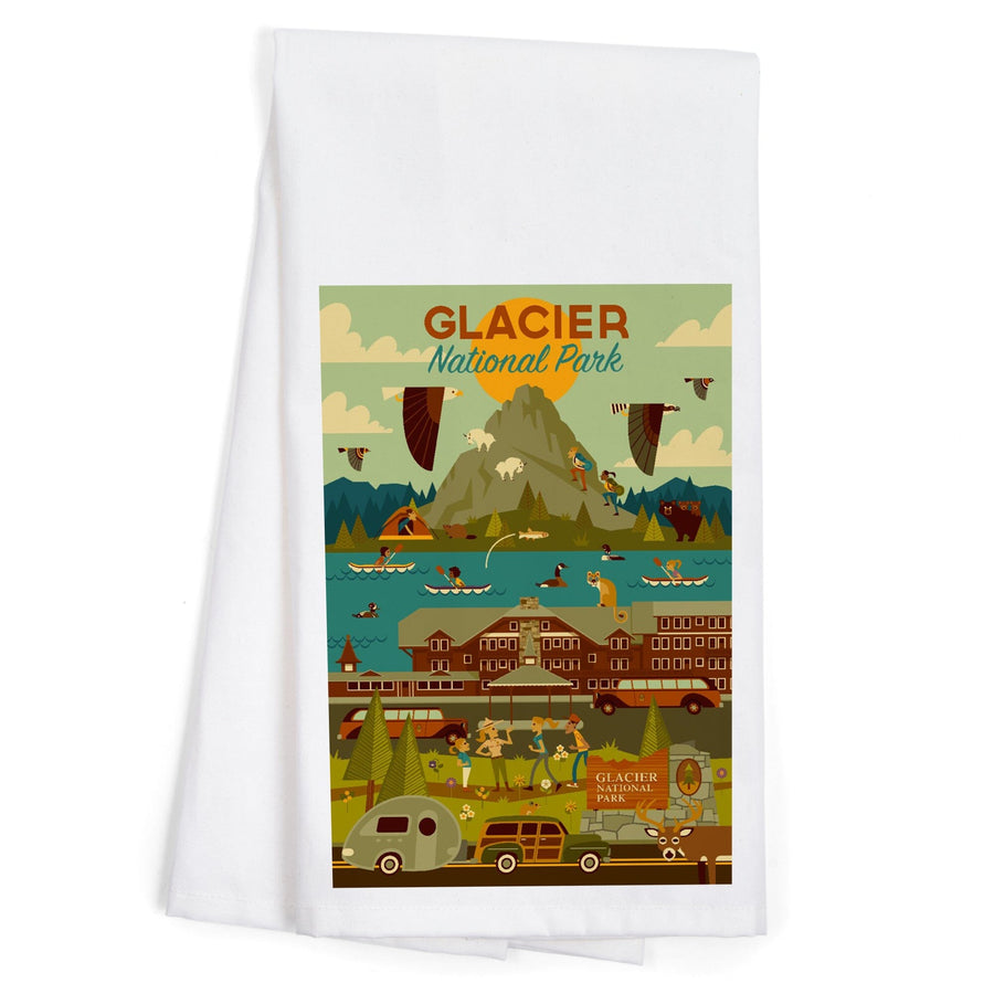 Glacier National Park, Montana, Geometric National Park Series, Organic Cotton Kitchen Tea Towels Kitchen Lantern Press 