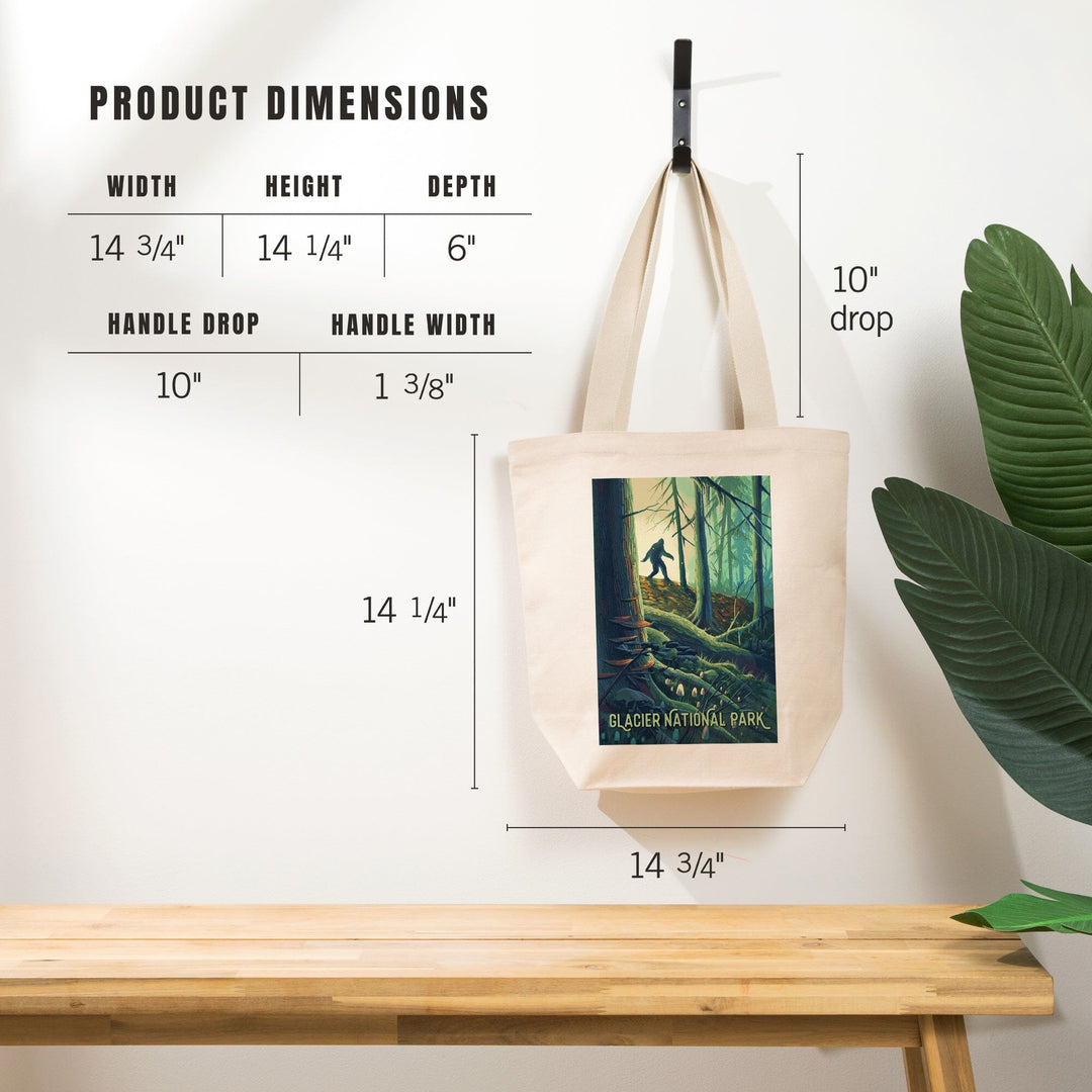 Glacier National Park, Montana, Get Outside Series, Wanderer, Bigfoot in Forest, Tote Bag Totes Lantern Press 