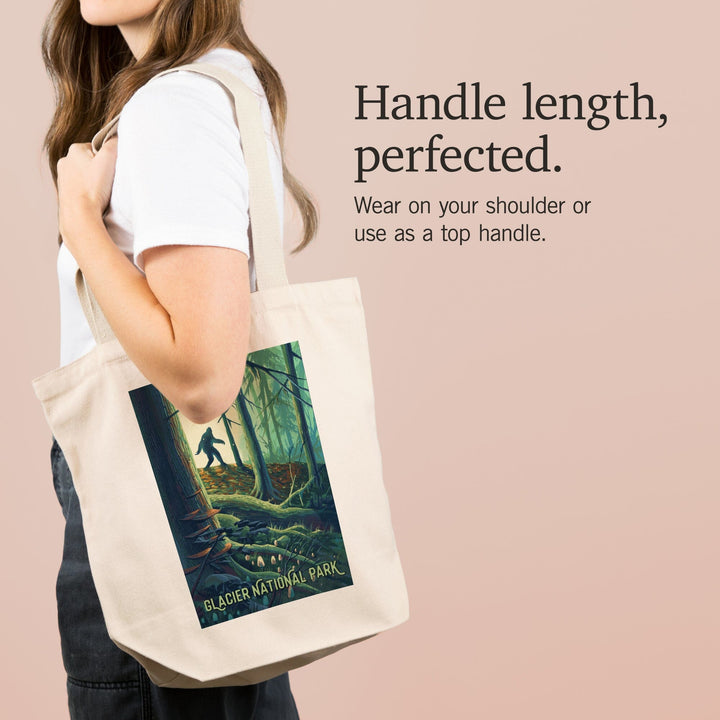 Glacier National Park, Montana, Get Outside Series, Wanderer, Bigfoot in Forest, Tote Bag Totes Lantern Press 