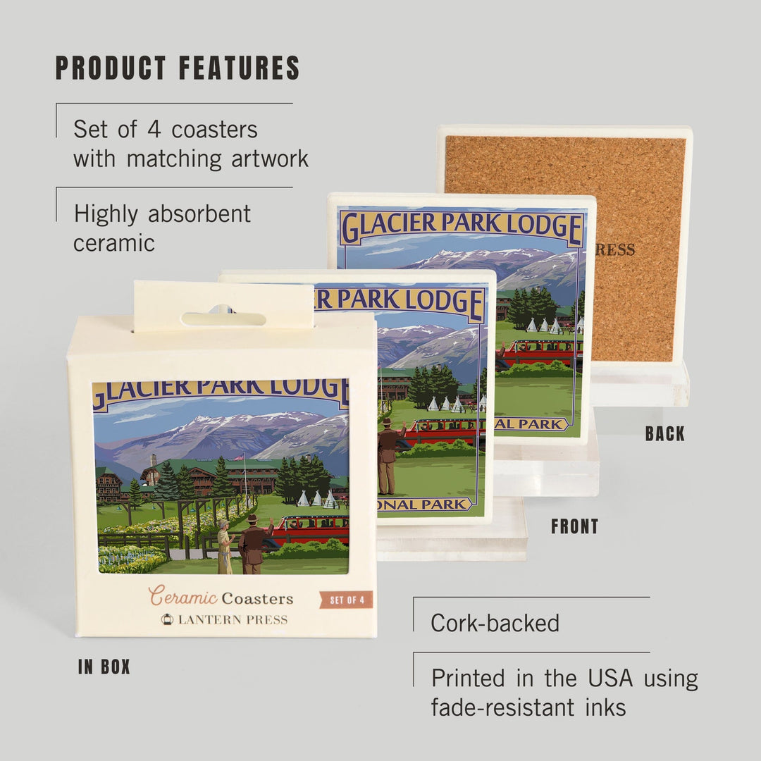 Glacier National Park, Montana, Glacier Park Lodge, Coasters Coasters Lantern Press 