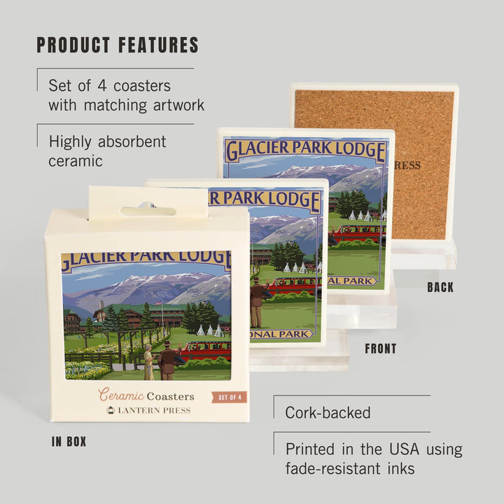 Glacier National Park, Montana, Glacier Park Lodge, Coasters Coasters Lantern Press 