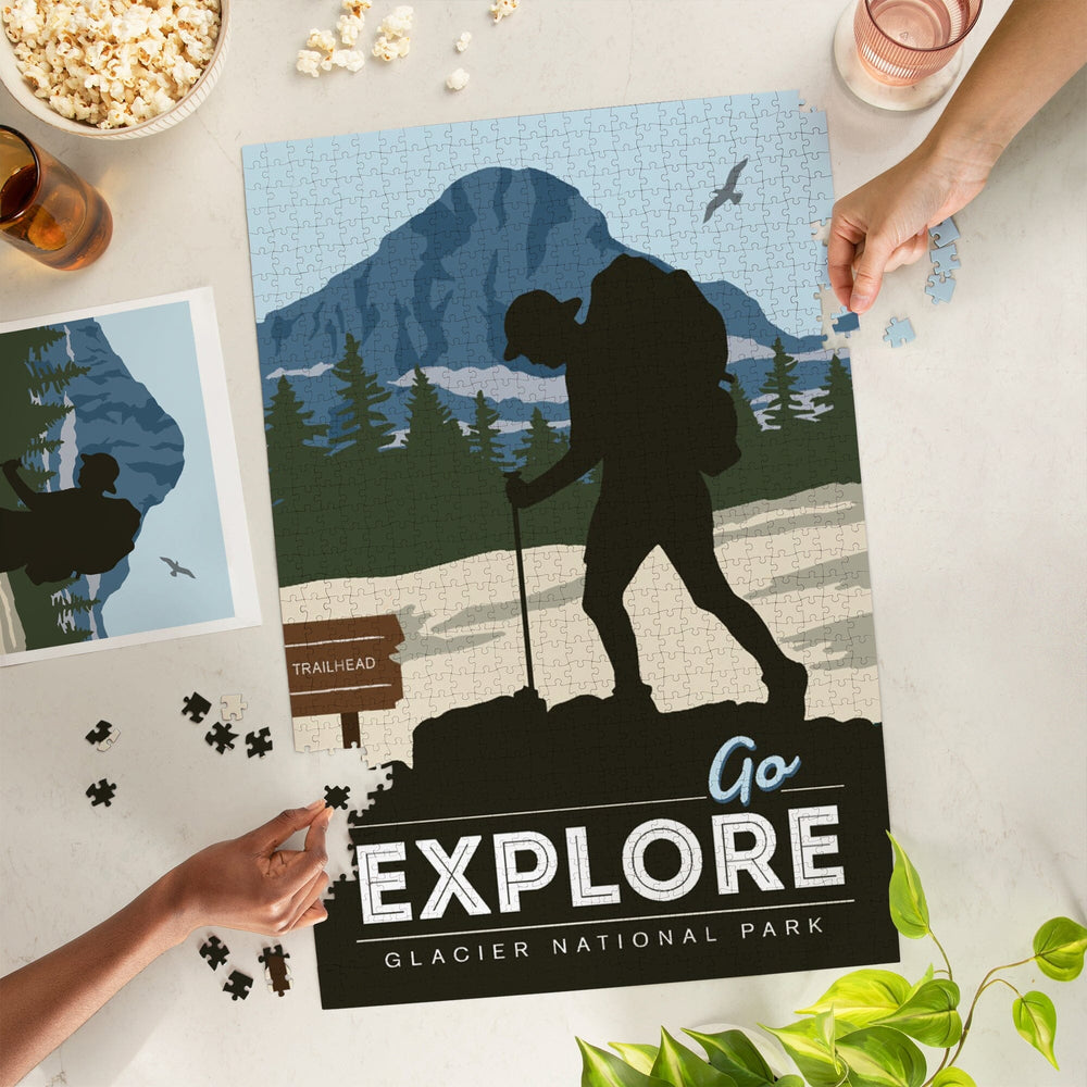 Glacier National Park, Montana, Go Explore, Backpacker, Jigsaw Puzzle Puzzle Lantern Press 