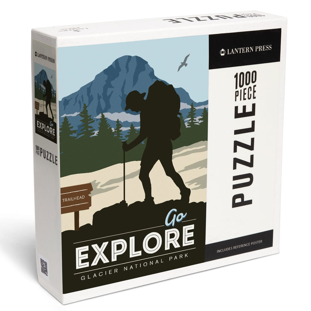 Glacier National Park, Montana, Go Explore, Backpacker, Jigsaw Puzzle Puzzle Lantern Press 