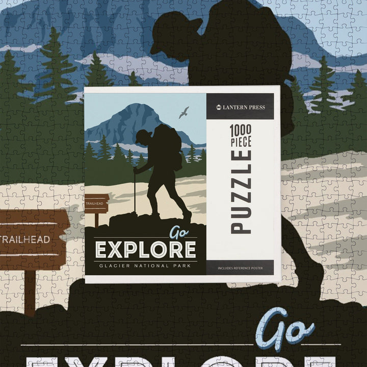 Glacier National Park, Montana, Go Explore, Backpacker, Jigsaw Puzzle Puzzle Lantern Press 