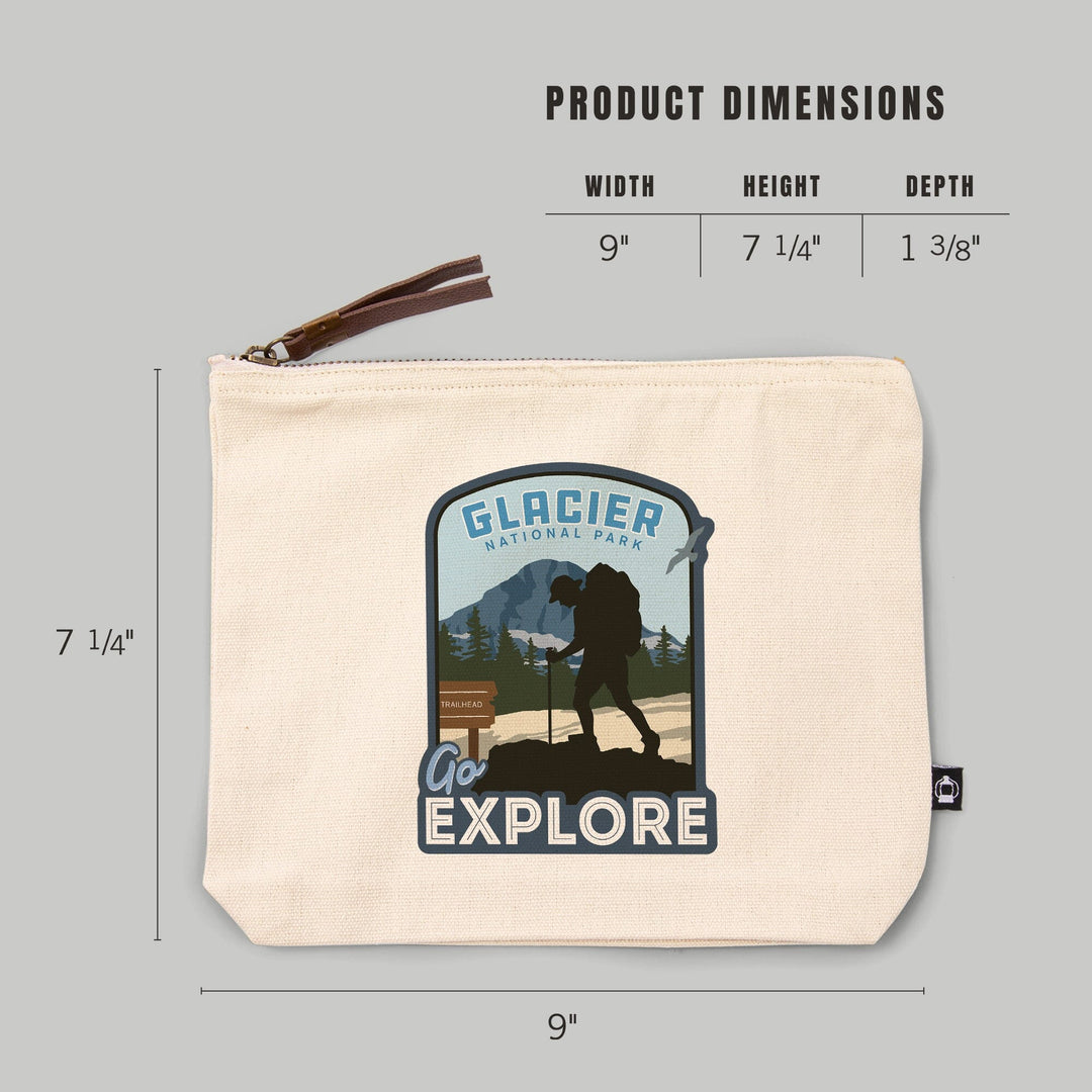 Glacier National Park, Montana, Go Explore, Backpacker,, Organic Cotton Zipper Pouch, Go Bag Go Bag Lantern Press 