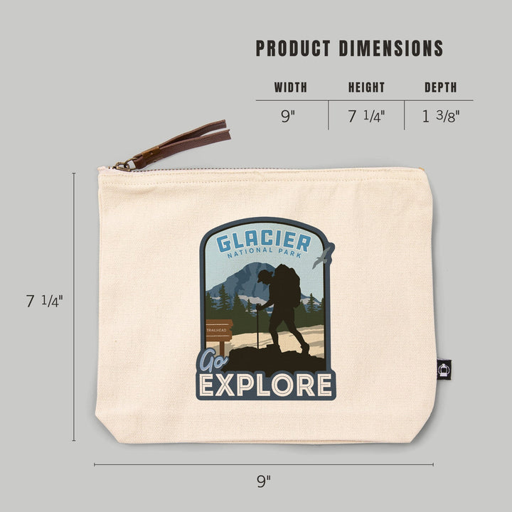 Glacier National Park, Montana, Go Explore, Backpacker,, Organic Cotton Zipper Pouch, Go Bag Go Bag Lantern Press 