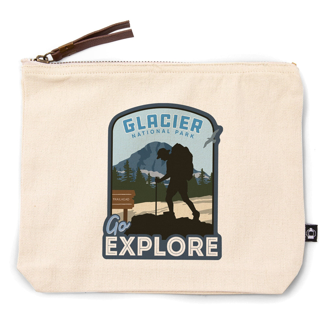 Glacier National Park, Montana, Go Explore, Backpacker,, Organic Cotton Zipper Pouch, Go Bag Go Bag Lantern Press 