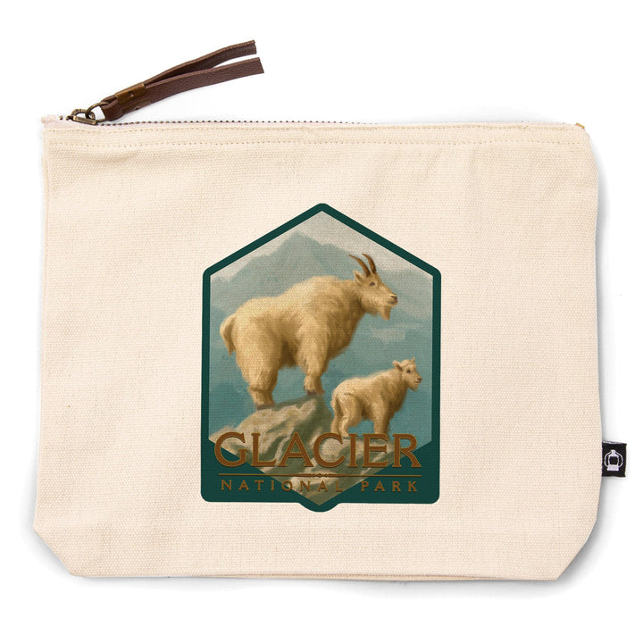 Glacier National Park, Montana, Goat and Kid, Oil Painting,, Organic Cotton Zipper Pouch, Go Bag Go Bag Lantern Press 
