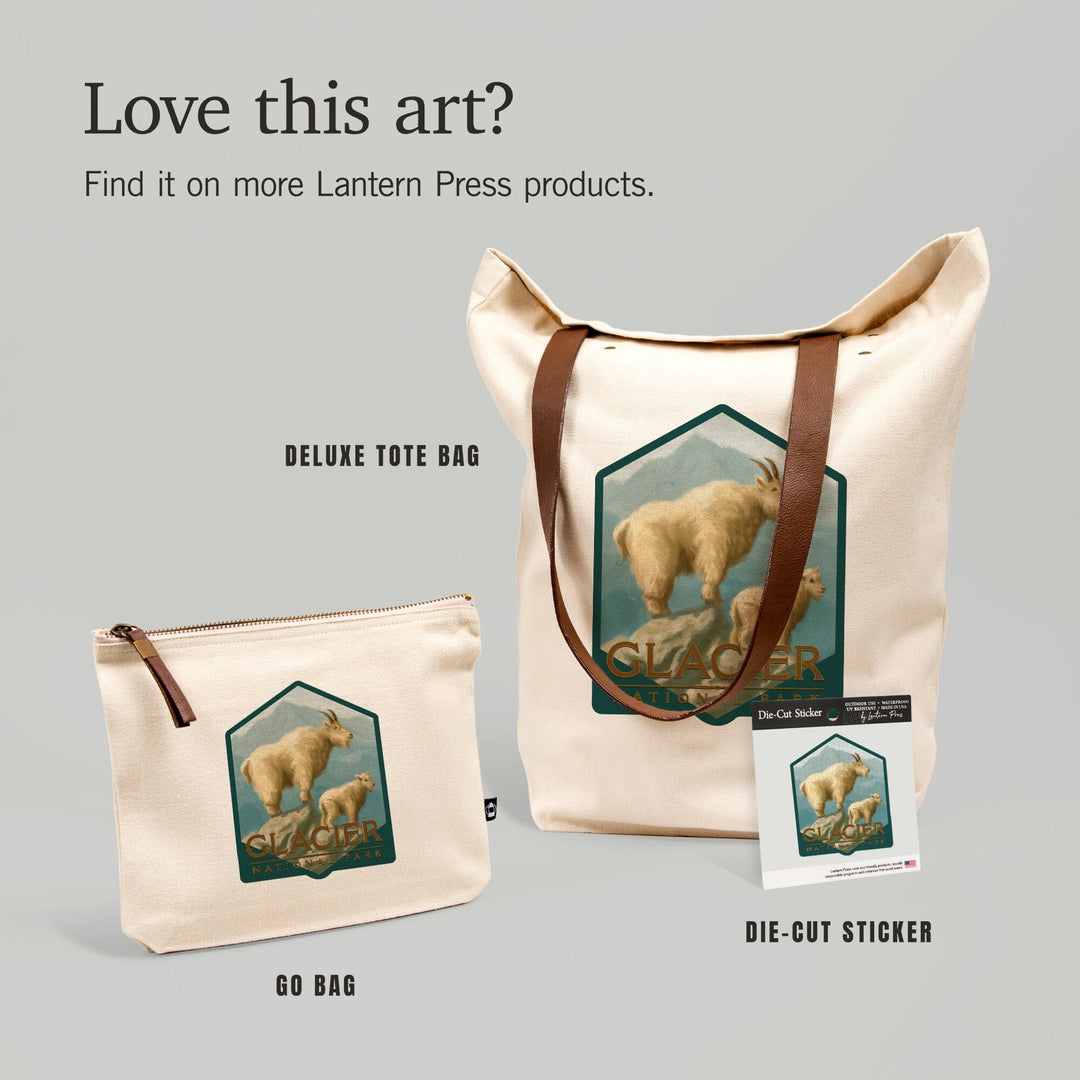 Glacier National Park, Montana, Goat and Kid, Oil Painting,, Organic Cotton Zipper Pouch, Go Bag Go Bag Lantern Press 