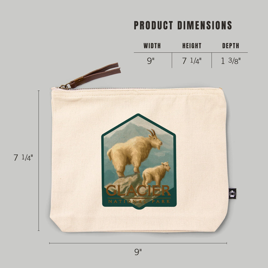 Glacier National Park, Montana, Goat and Kid, Oil Painting,, Organic Cotton Zipper Pouch, Go Bag Go Bag Lantern Press 