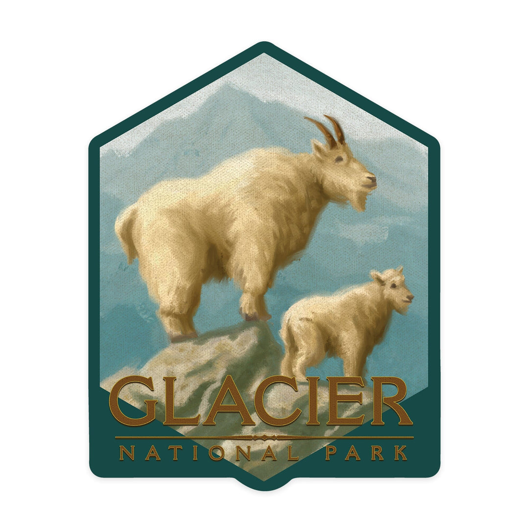 Glacier National Park, Montana, Goat & Kid, Oil Painting, Contour, Lantern Press Artwork, Vinyl Sticker - Lantern Press