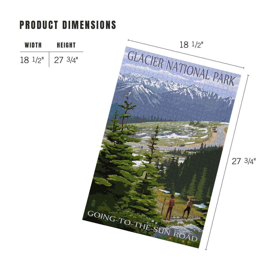 Glacier National Park, Montana, Going to the Sun Road and Hikers, Jigsaw Puzzle Puzzle Lantern Press 