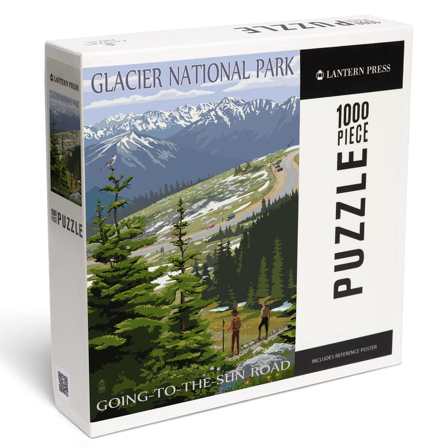 Glacier National Park, Montana, Going to the Sun Road and Hikers, Jigsaw Puzzle Puzzle Lantern Press 