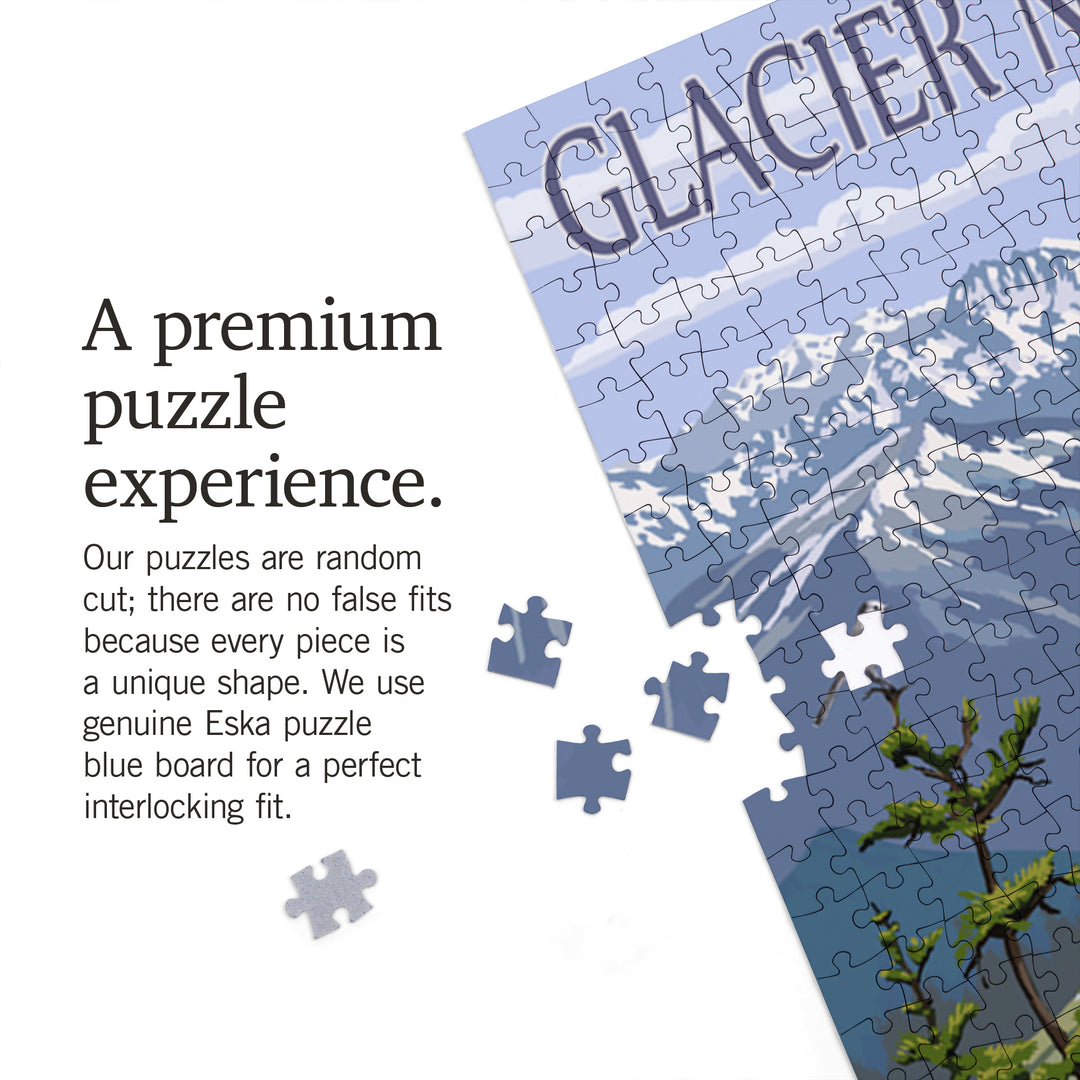 Glacier National Park, Montana, Going to the Sun Road and Hikers, Jigsaw Puzzle Puzzle Lantern Press 