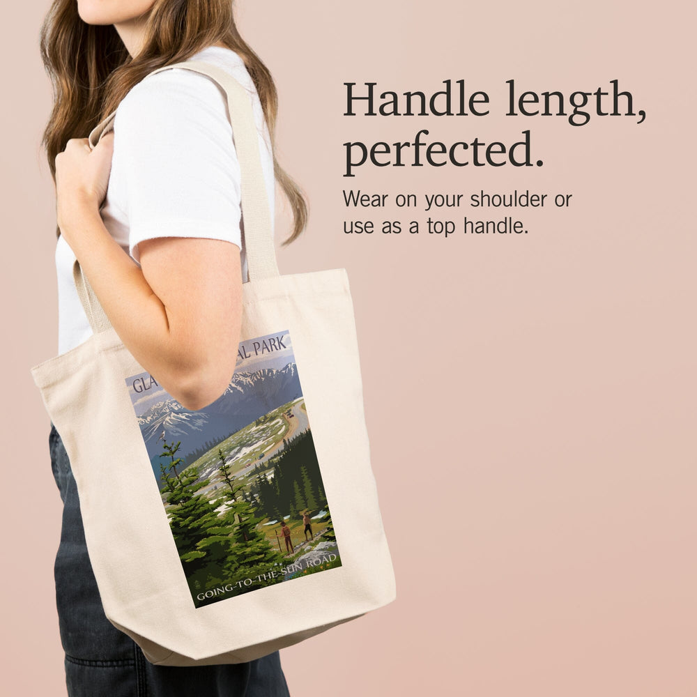 Glacier National Park, Montana, Going to the Sun Road and Hikers, Tote Bag Totes Lantern Press 