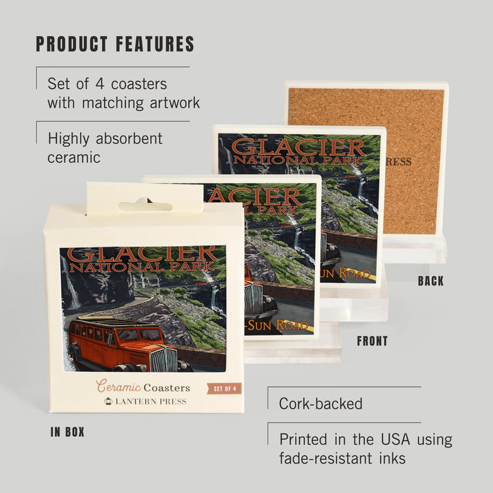 Glacier National Park, Montana, Going-To-The-Sun Road, Coasters Coasters Lantern Press 