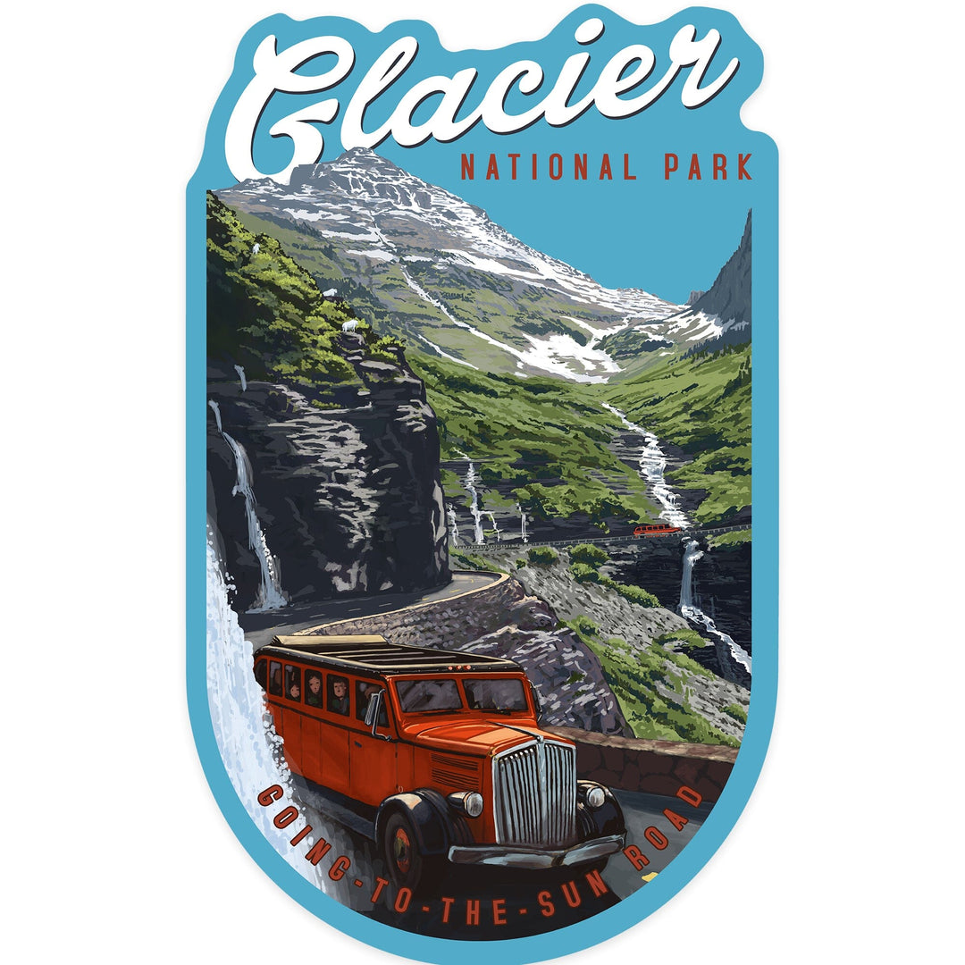 Glacier National Park, Montana, Going To The Sun Road, Contour, Lantern Press Artwork, Vinyl Sticker Sticker Lantern Press 