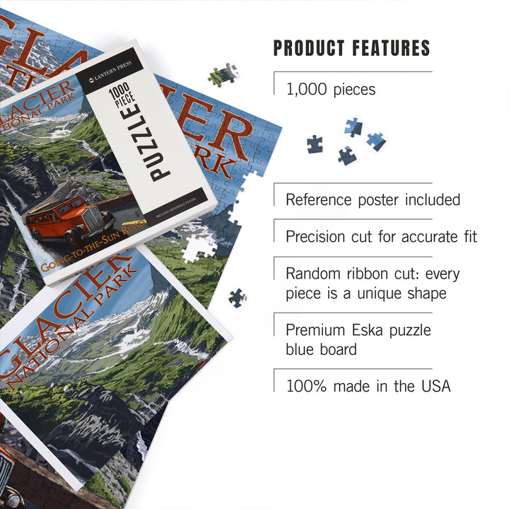 Glacier National Park, Montana, Going-To-The-Sun Road, Jigsaw Puzzle Puzzle Lantern Press 