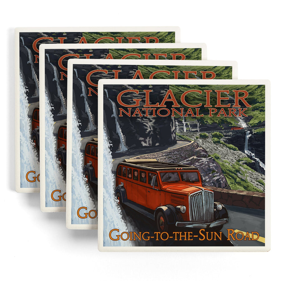 Glacier National Park, Montana, Going-To-The-Sun Road, Lantern Press Artwork, Coaster Set - Lantern Press