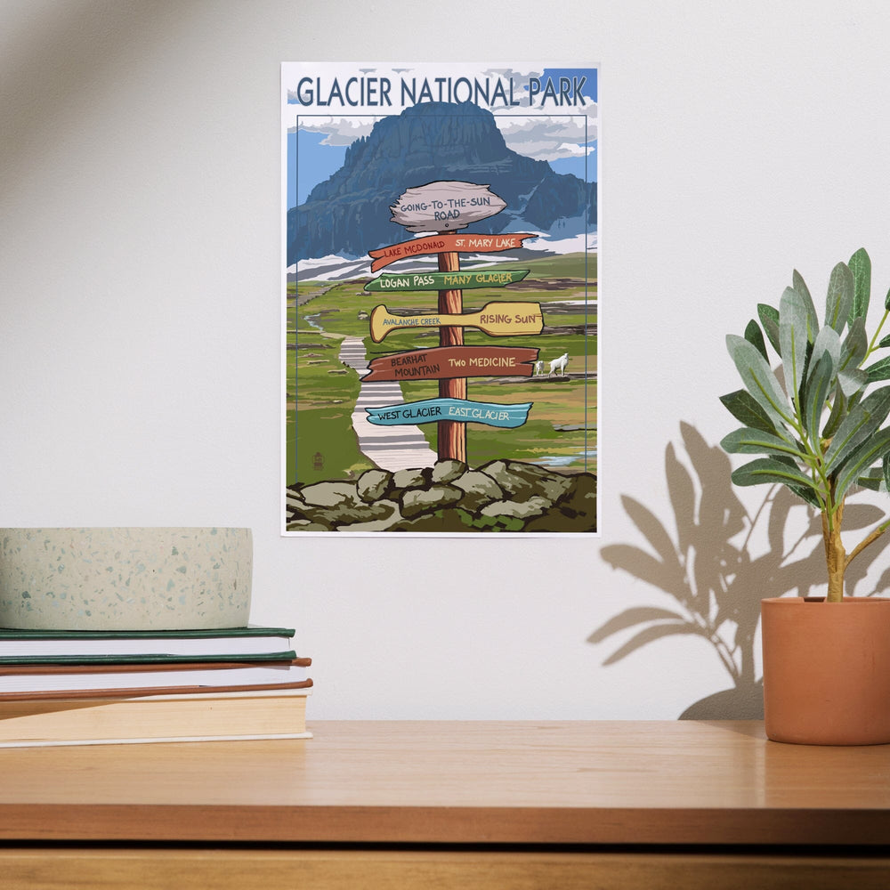 Glacier National Park, Montana, Going-To-The-Sun Road Mountain Signpost, Art & Giclee Prints Art Lantern Press 