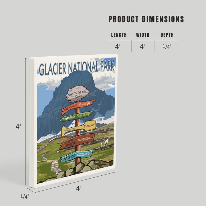 Glacier National Park, Montana, Going-To-The-Sun Road Mountain Signpost, Coasters Coasters Lantern Press 