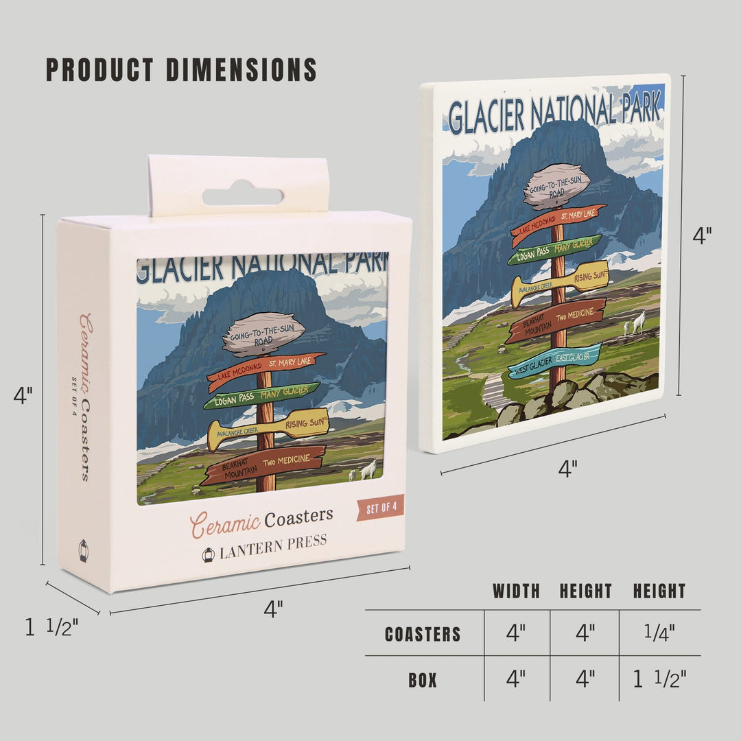 Glacier National Park, Montana, Going-To-The-Sun Road Mountain Signpost, Coasters Coasters Lantern Press 