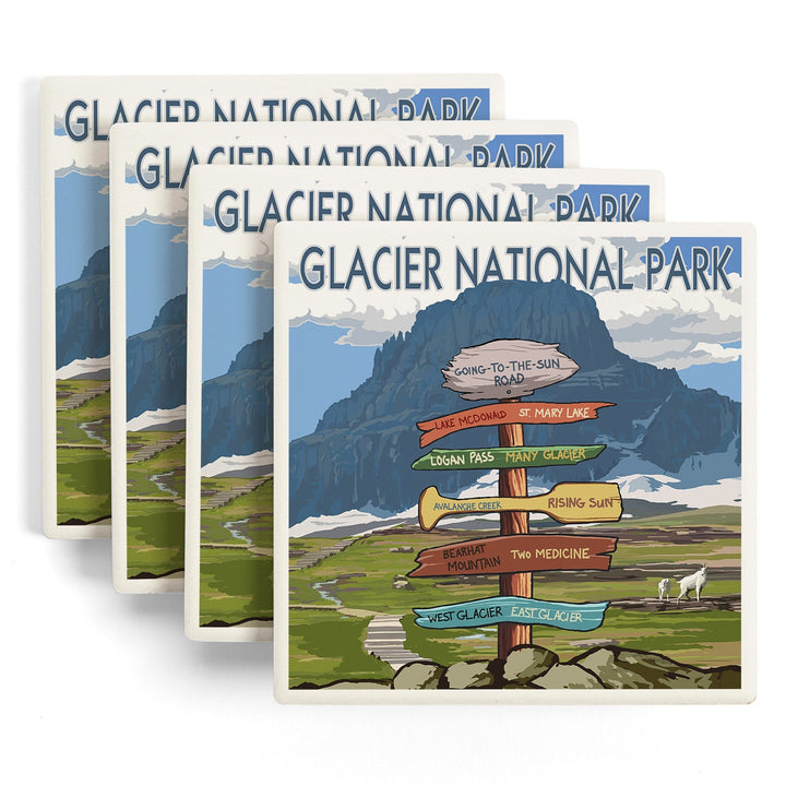 Glacier National Park, Montana, Going-To-The-Sun Road Mountain Signpost, Coasters Coasters Lantern Press 