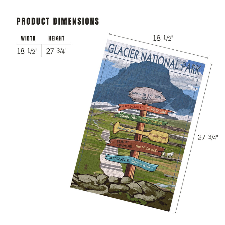 Glacier National Park, Montana, Going-To-The-Sun Road Mountain Signpost, Jigsaw Puzzle Puzzle Lantern Press 
