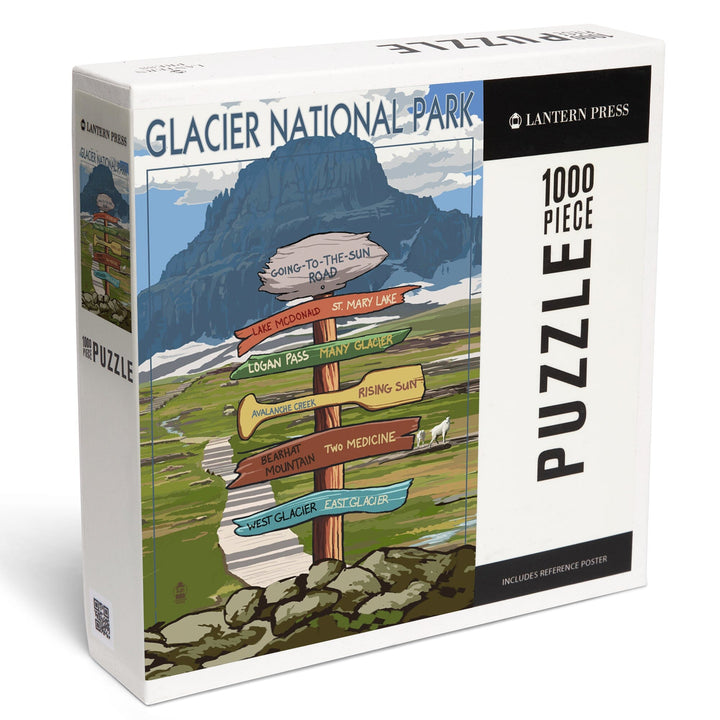 Glacier National Park, Montana, Going-To-The-Sun Road Mountain Signpost, Jigsaw Puzzle Puzzle Lantern Press 