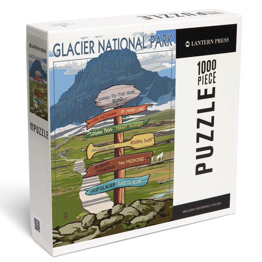 Glacier National Park, Montana, Going-To-The-Sun Road Mountain Signpost, Jigsaw Puzzle Puzzle Lantern Press 