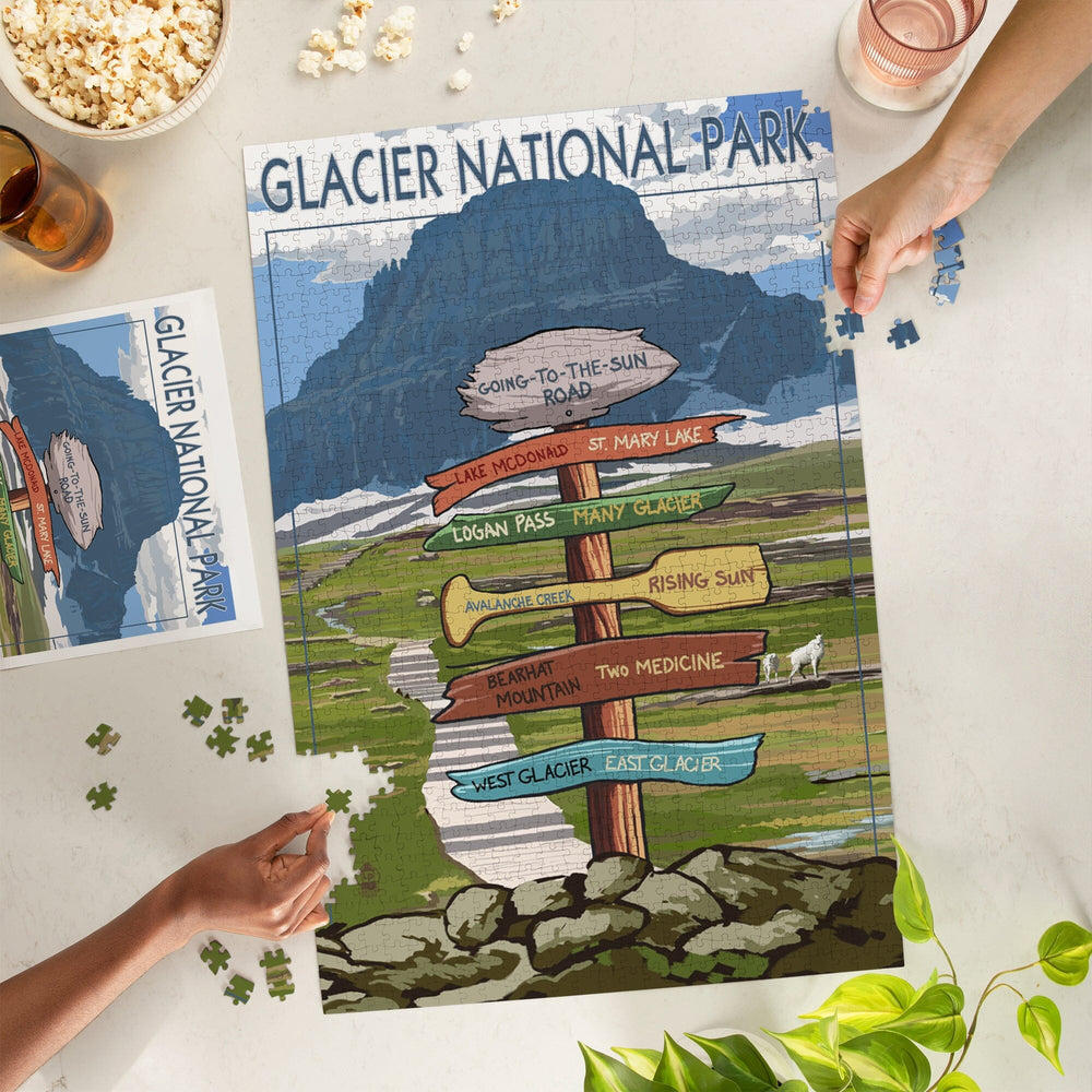 Glacier National Park, Montana, Going-To-The-Sun Road Mountain Signpost, Jigsaw Puzzle Puzzle Lantern Press 