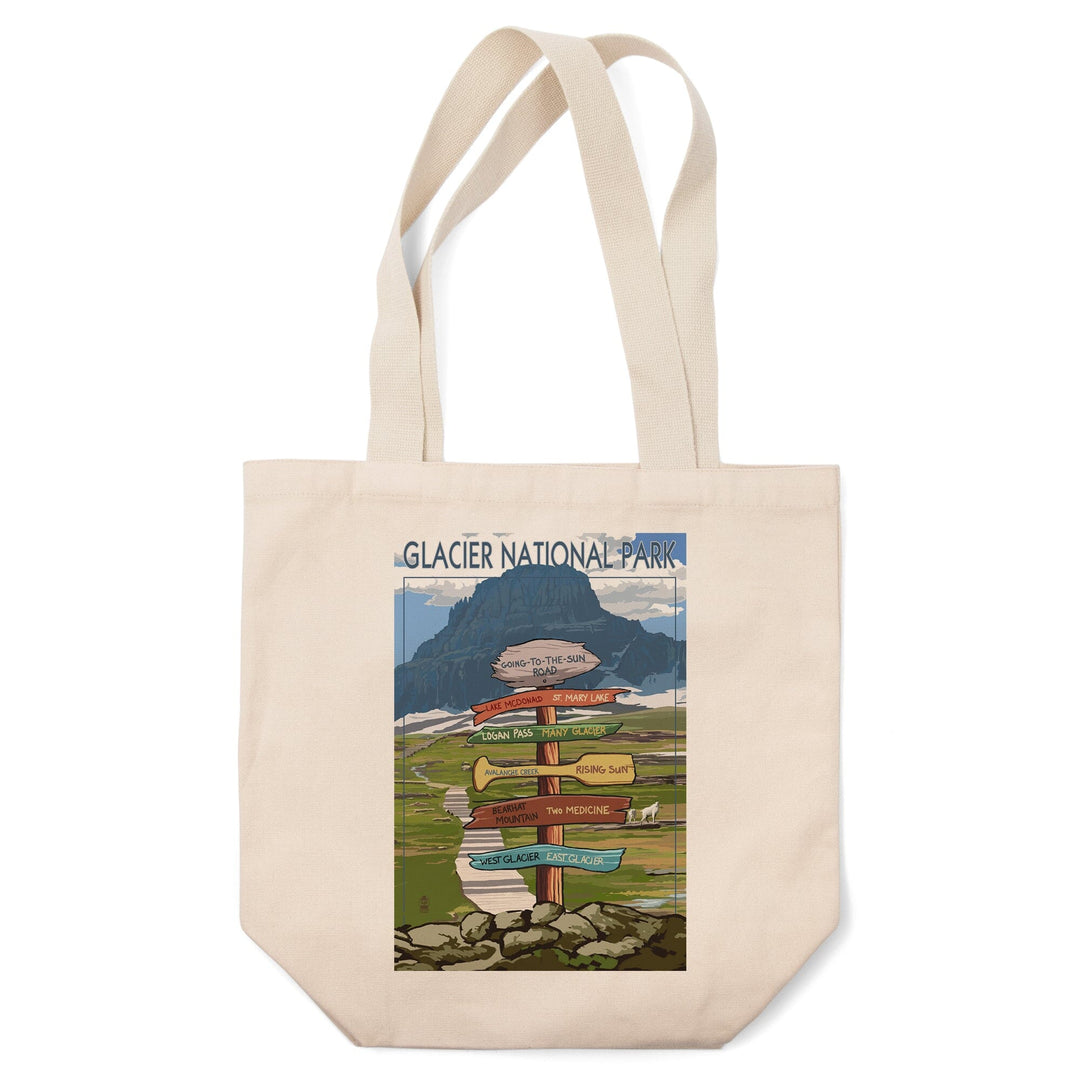 Glacier National Park, Montana, Going-To-The-Sun Road Mountain Signpost, Tote Bag Totes Lantern Press 