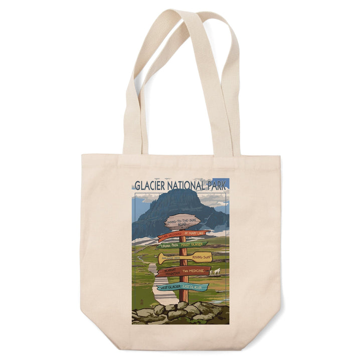 Glacier National Park, Montana, Going-To-The-Sun Road Mountain Signpost, Tote Bag Totes Lantern Press 