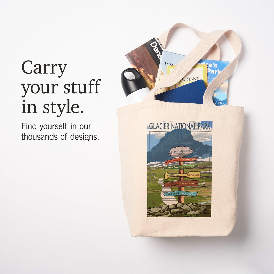 Glacier National Park, Montana, Going-To-The-Sun Road Mountain Signpost, Tote Bag Totes Lantern Press 