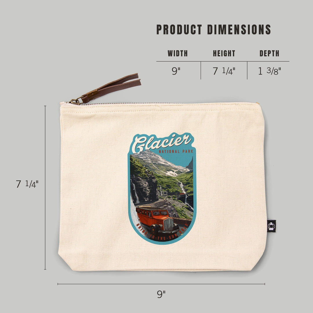 Glacier National Park, Montana, Going To The Sun Road,, Organic Cotton Zipper Pouch, Go Bag Go Bag Lantern Press 