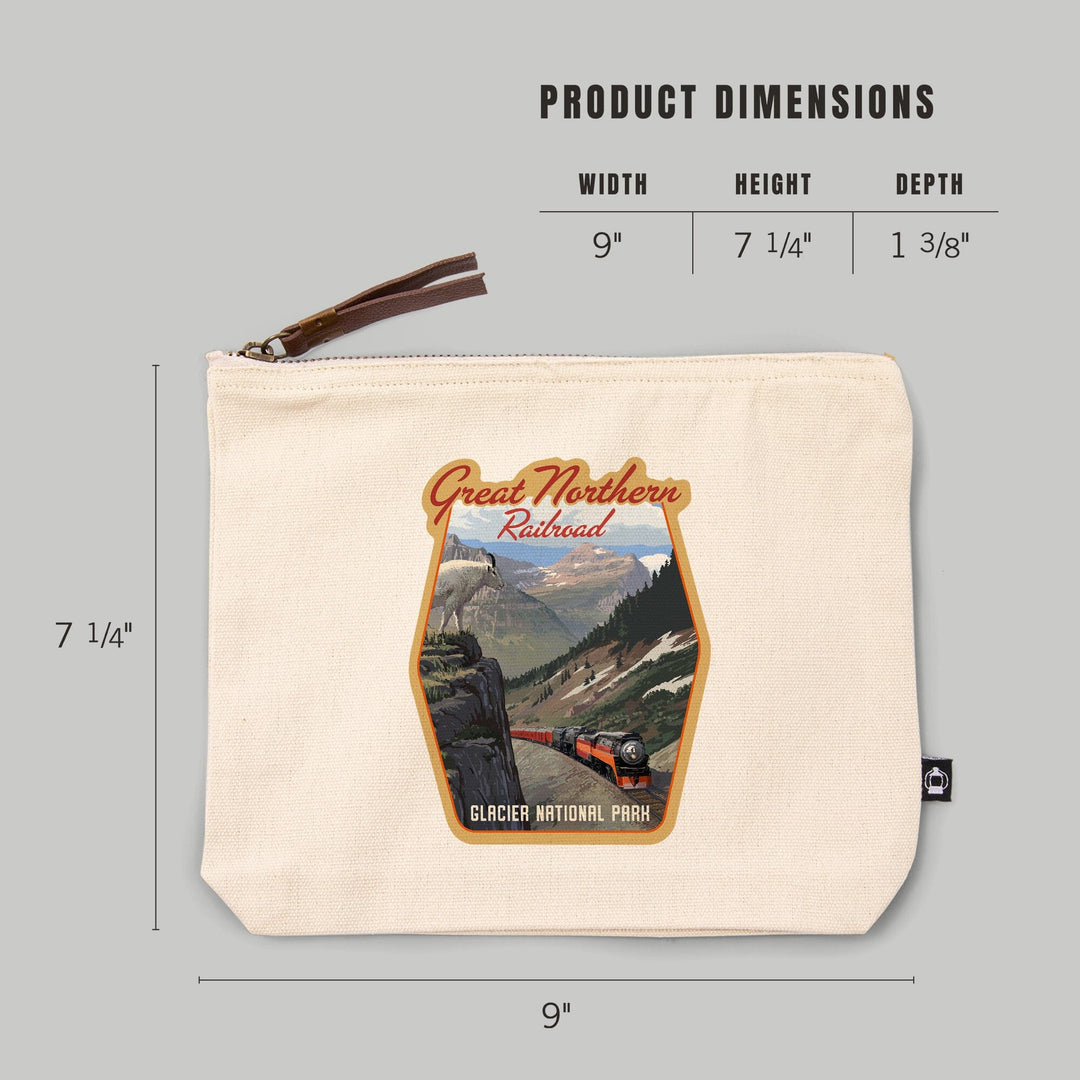 Glacier National Park, Montana, Great Northern Railroad,, Organic Cotton Zipper Pouch, Go Bag Go Bag Lantern Press 
