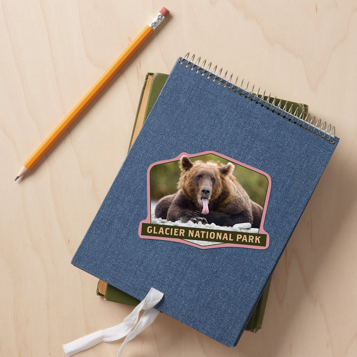 Glacier National Park, Montana, Grizzly Bear with Tongue Out, Contour, Lantern Press Photography, Vinyl Sticker - Lantern Press