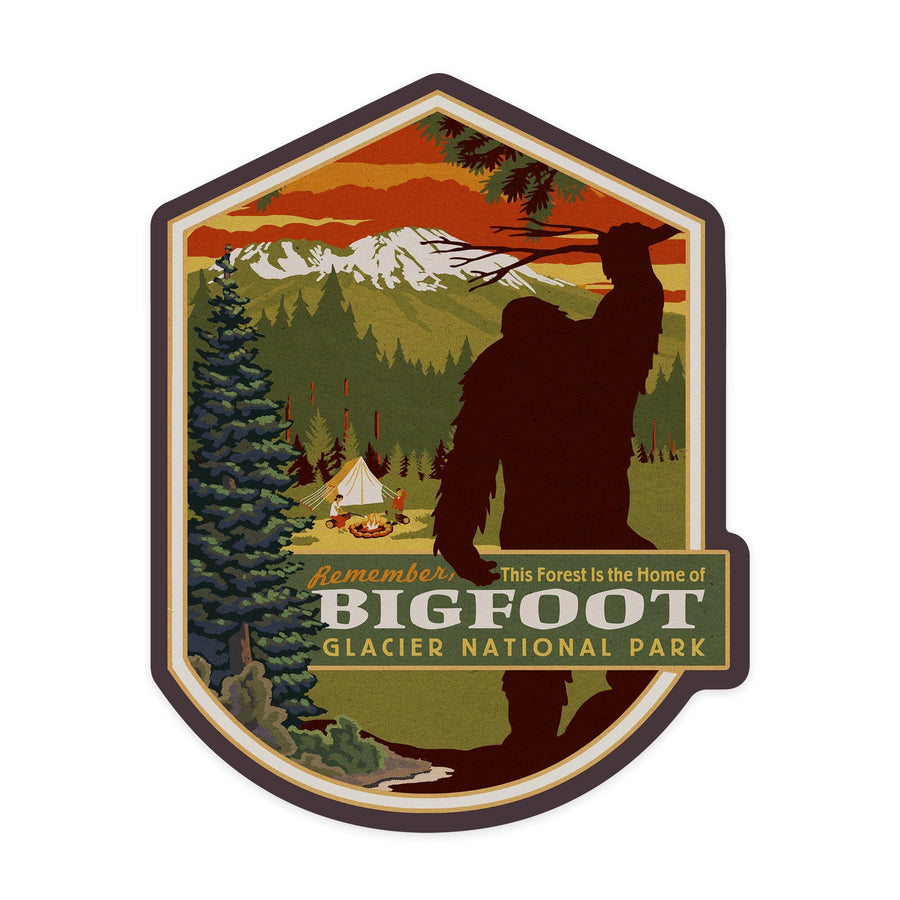 Glacier National Park, Montana, Home of Bigfoot, Contour, Lantern Press Artwork, Vinyl Sticker Sticker Lantern Press 
